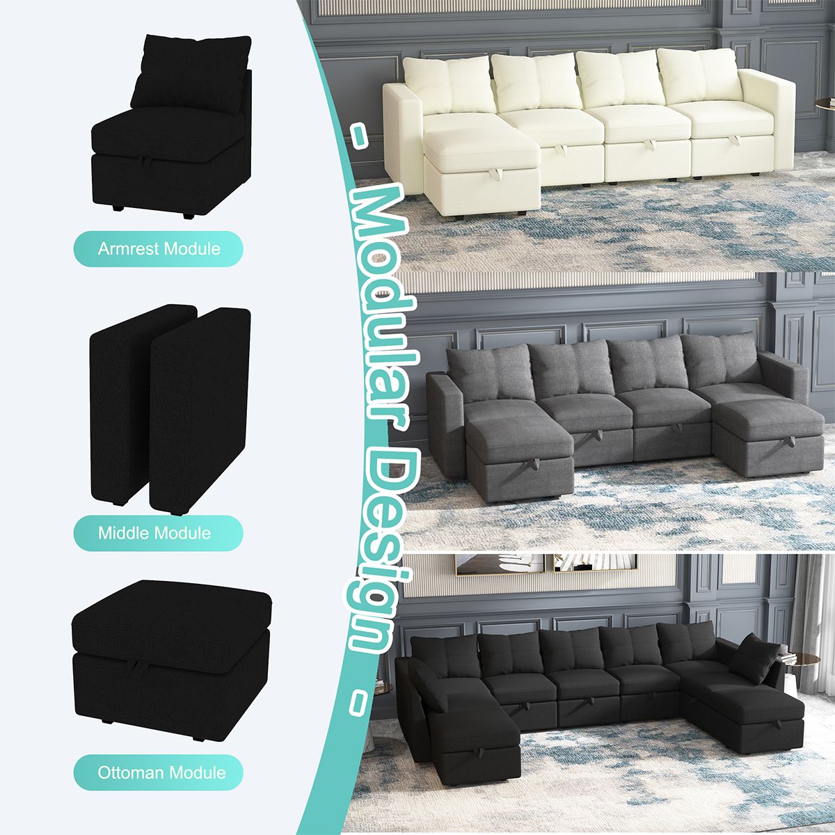 Lively Lodge Large Sectional Sofa - 181'' L Oversized Modular Couch - Comfortable Living Decor