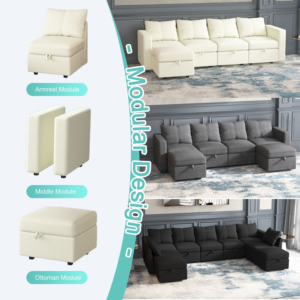 Lively Lodge Large Sectional Sofa - 181'' L Oversized Modular Couch - Comfortable Living Decor