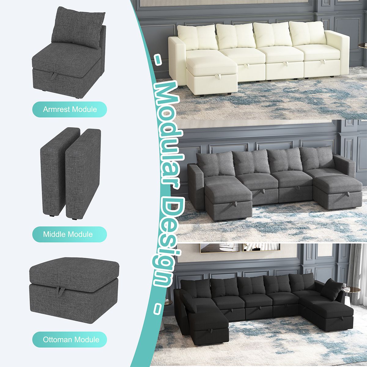 Lively Lodge Large Sectional Sofa - 181'' L Oversized Modular Couch - Comfortable Living Decor