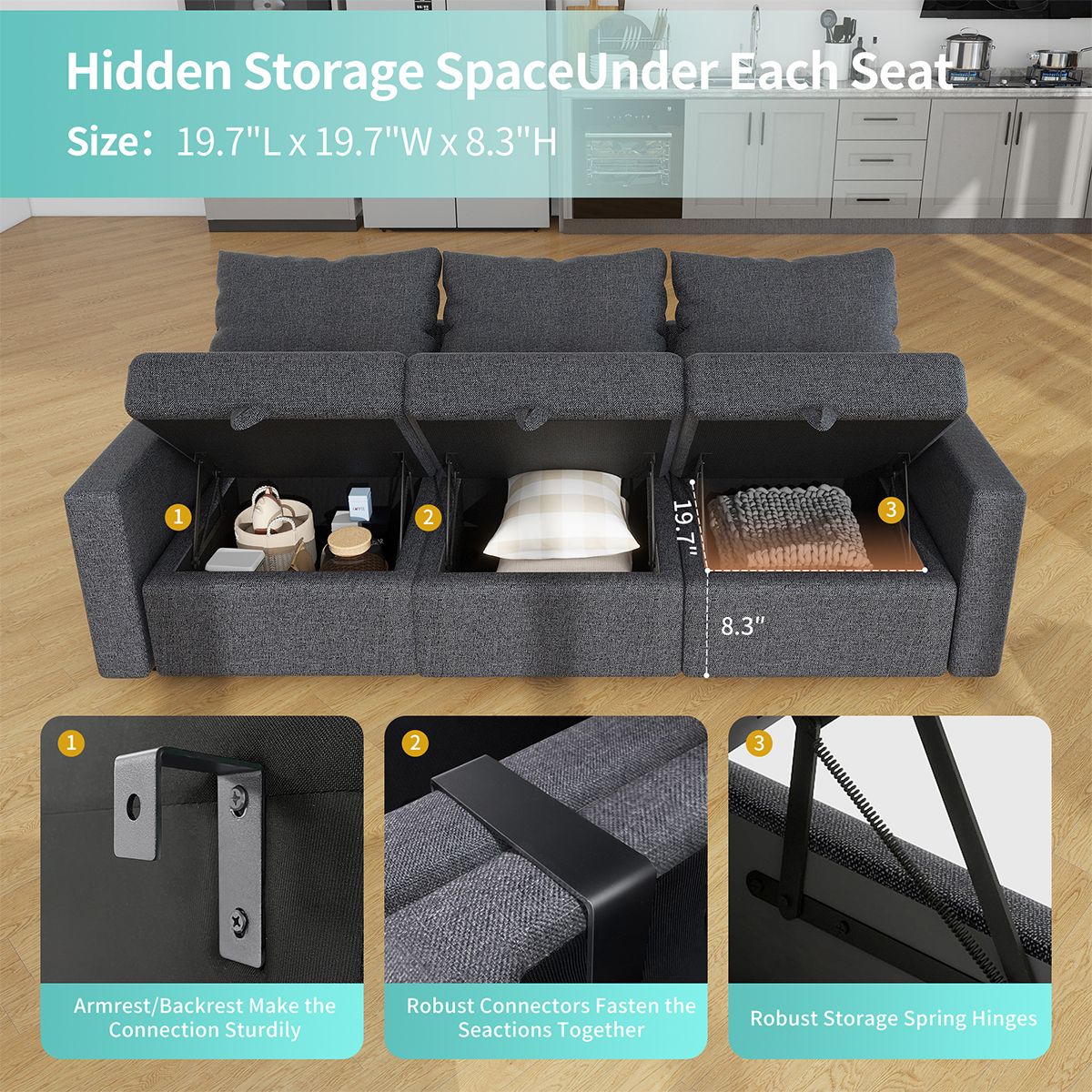 Livelylodge Modular Sectional Sofa with Wooden Frame and Pull - Out Bed, Convertible Couch for Living Room, Available in Black, White, and Gray, 109" L x 30.5" W x 34" H - Comfortable Living Decor