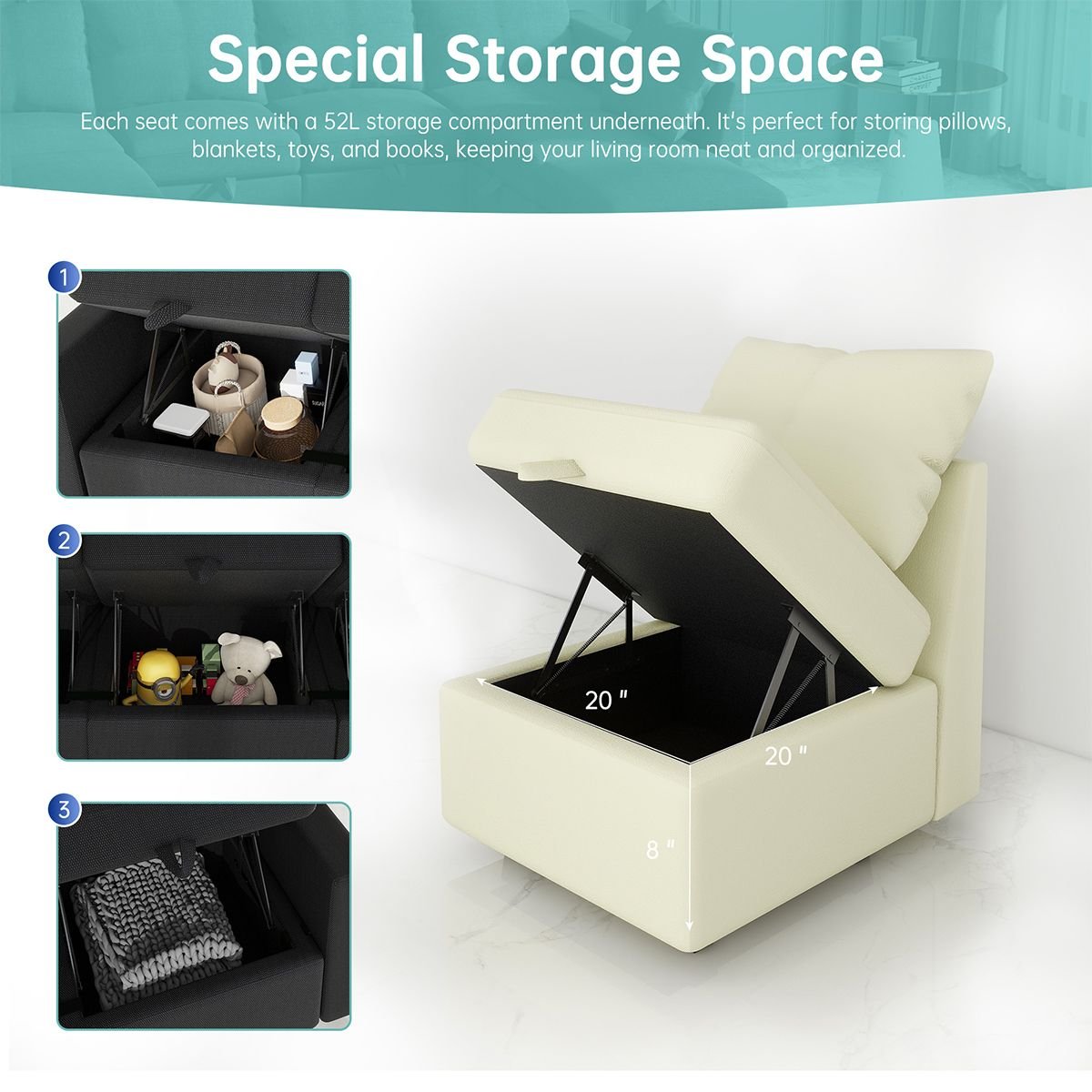 Livelylodge Modular Sectional Sofa with Wooden Frame and Pull - Out Bed, Convertible Couch for Living Room, Available in Black, White, and Gray, 109" L x 30.5" W x 34" H - Comfortable Living Decor