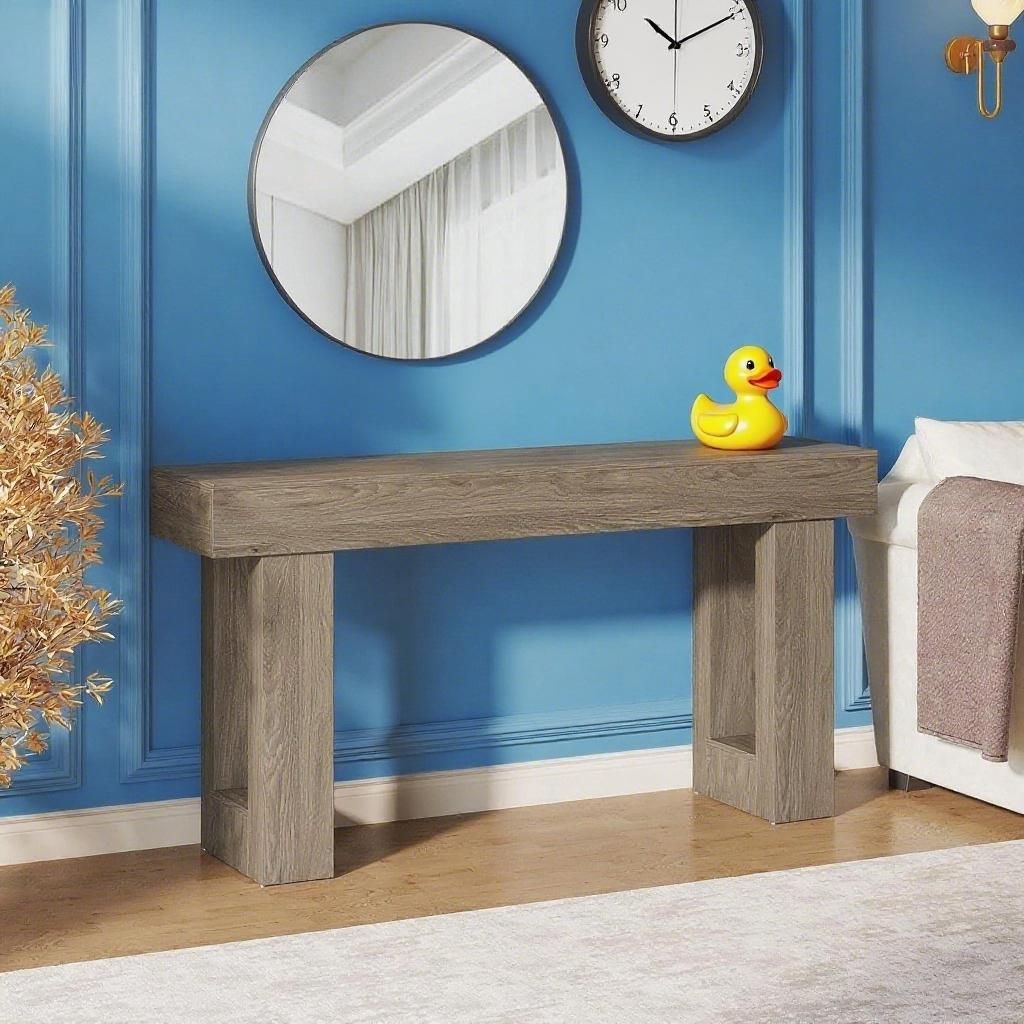 Long Console Table, Wooden Rectangular Sofa Table Behind The Couch - Comfortable Living Decor