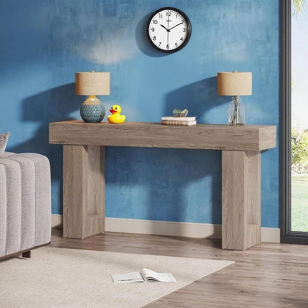 Long Console Table, Wooden Rectangular Sofa Table Behind The Couch - Comfortable Living Decor