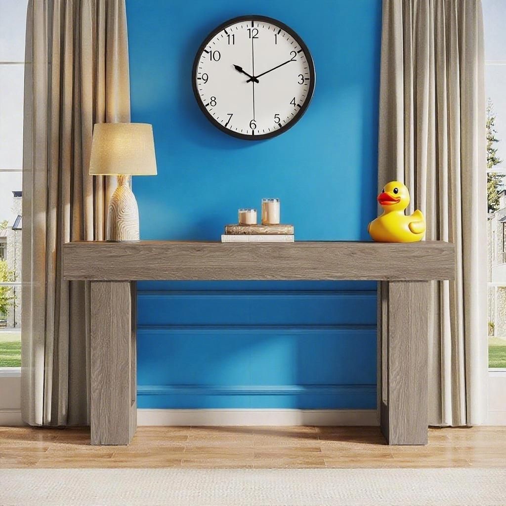 Long Console Table, Wooden Rectangular Sofa Table Behind The Couch - Comfortable Living Decor
