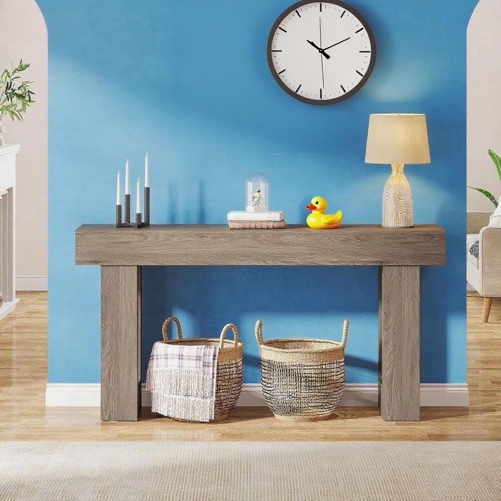 Long Console Table, Wooden Rectangular Sofa Table Behind The Couch - Comfortable Living Decor