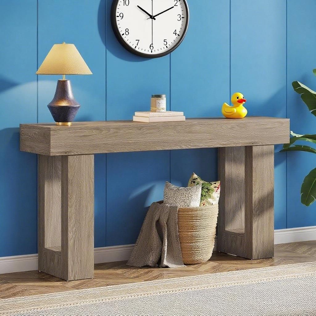 Long Console Table, Wooden Rectangular Sofa Table Behind The Couch - Comfortable Living Decor