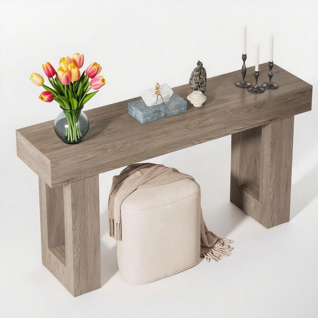 Long Console Table, Wooden Rectangular Sofa Table Behind The Couch - Comfortable Living Decor