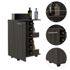 Magda Bar Cart, Four Casters, Six Built - in Wine Rack, Single Door Cabinet, Two External Shelves - Comfortable Living Decor