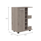 Magda Bar Cart, Four Casters, Six Built - in Wine Rack, Single Door Cabinet, Two External Shelves - Comfortable Living Decor
