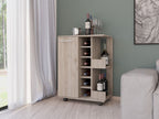 Magda Bar Cart, Four Casters, Six Built - in Wine Rack, Single Door Cabinet, Two External Shelves - Comfortable Living Decor