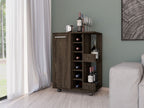 Magda Bar Cart, Four Casters, Six Built - in Wine Rack, Single Door Cabinet, Two External Shelves - Comfortable Living Decor