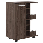 Magda Bar Cart, Four Casters, Six Built - in Wine Rack, Single Door Cabinet, Two External Shelves - Comfortable Living Decor
