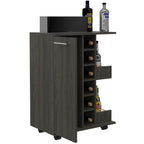 Magda Bar Cart, Four Casters, Six Built - in Wine Rack, Single Door Cabinet, Two External Shelves - Comfortable Living Decor