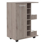 Magda Bar Cart, Four Casters, Six Built - in Wine Rack, Single Door Cabinet, Two External Shelves - Comfortable Living Decor