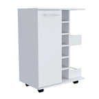 Magda Bar Cart, Four Casters, Six Built - in Wine Rack, Single Door Cabinet, Two External Shelves - Comfortable Living Decor
