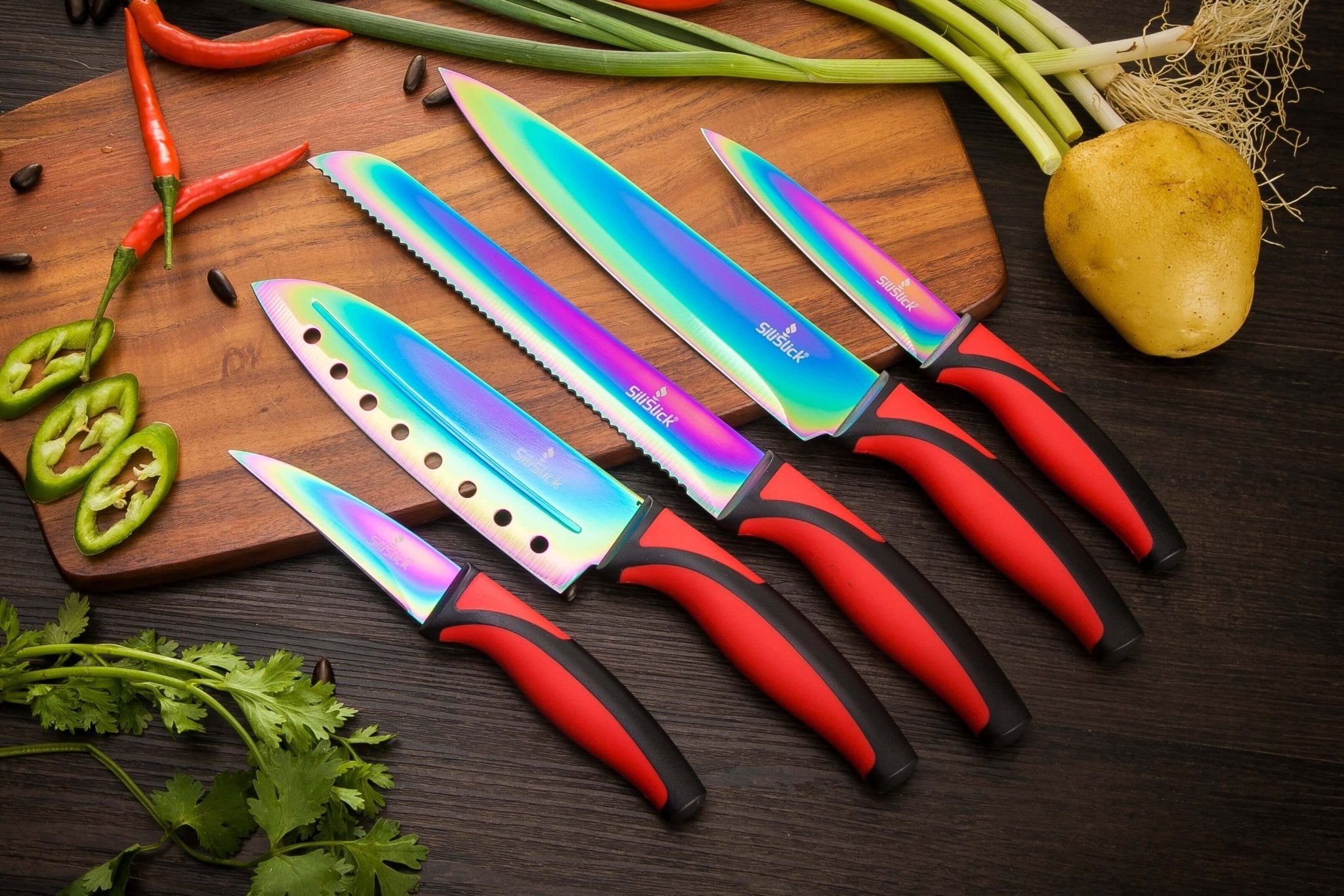 Magnetic Kitchen Knife Set with Rack by SiliSlick - Comfortable Living Decor