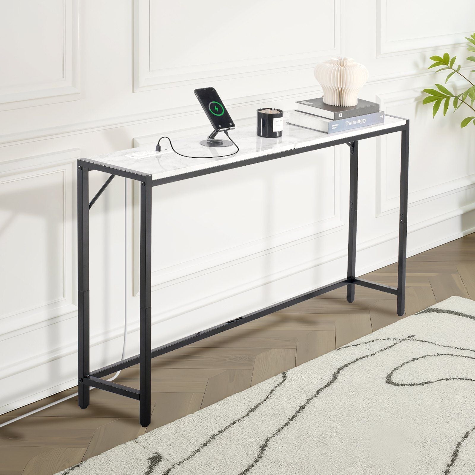 Marble Console Table with Power Outlet by Yeah Depot - Comfortable Living Decor