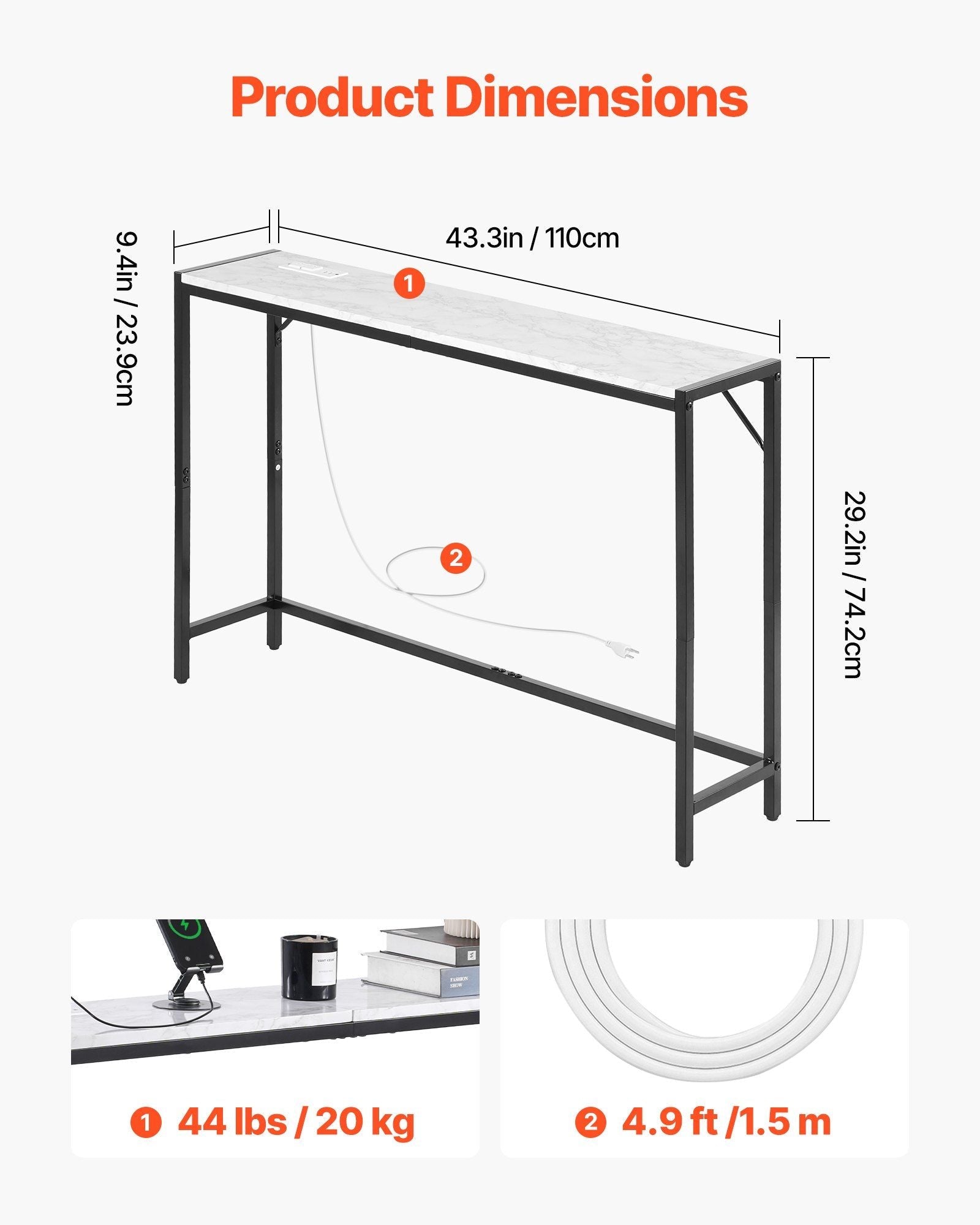 Marble Console Table with Power Outlet by Yeah Depot - Comfortable Living Decor