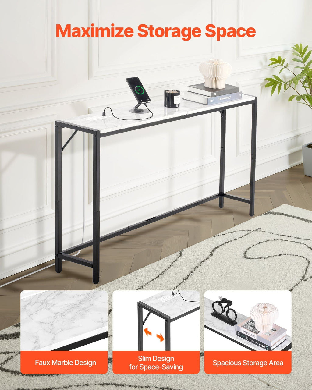 Marble Console Table with Power Outlet by Yeah Depot - Comfortable Living Decor
