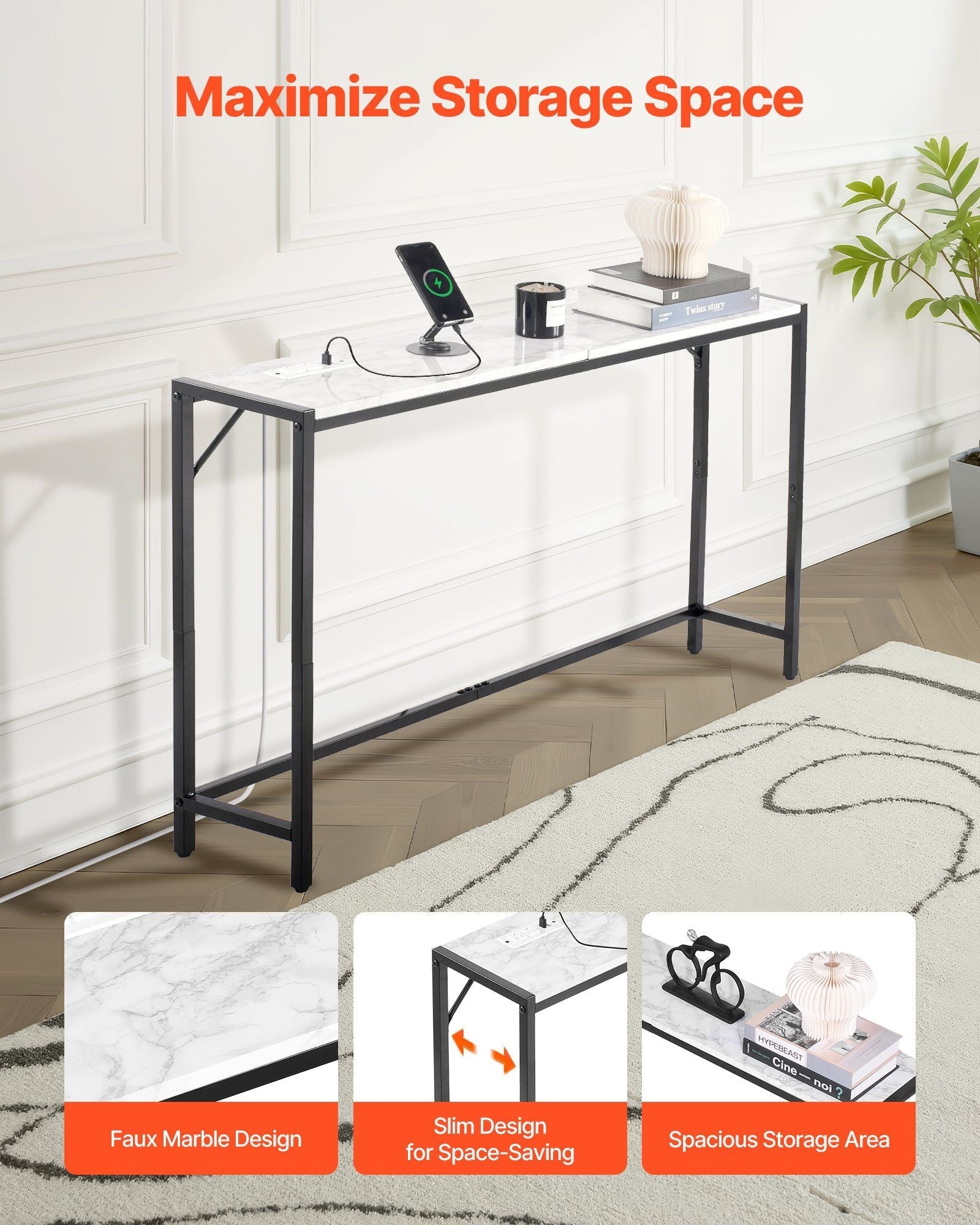 Marble Console Table with Power Outlet by Yeah Depot - Comfortable Living Decor