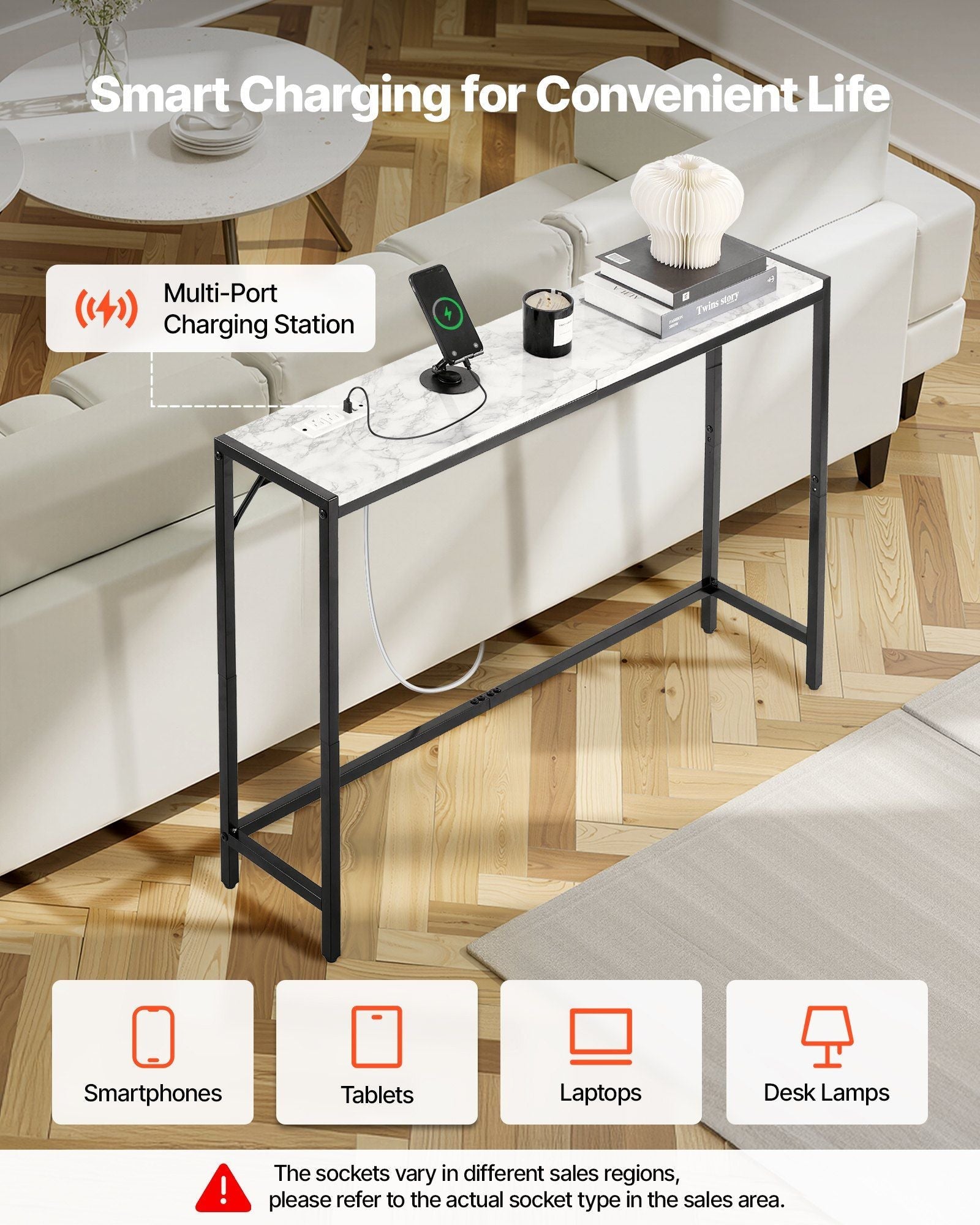 Marble Console Table with Power Outlet by Yeah Depot - Comfortable Living Decor