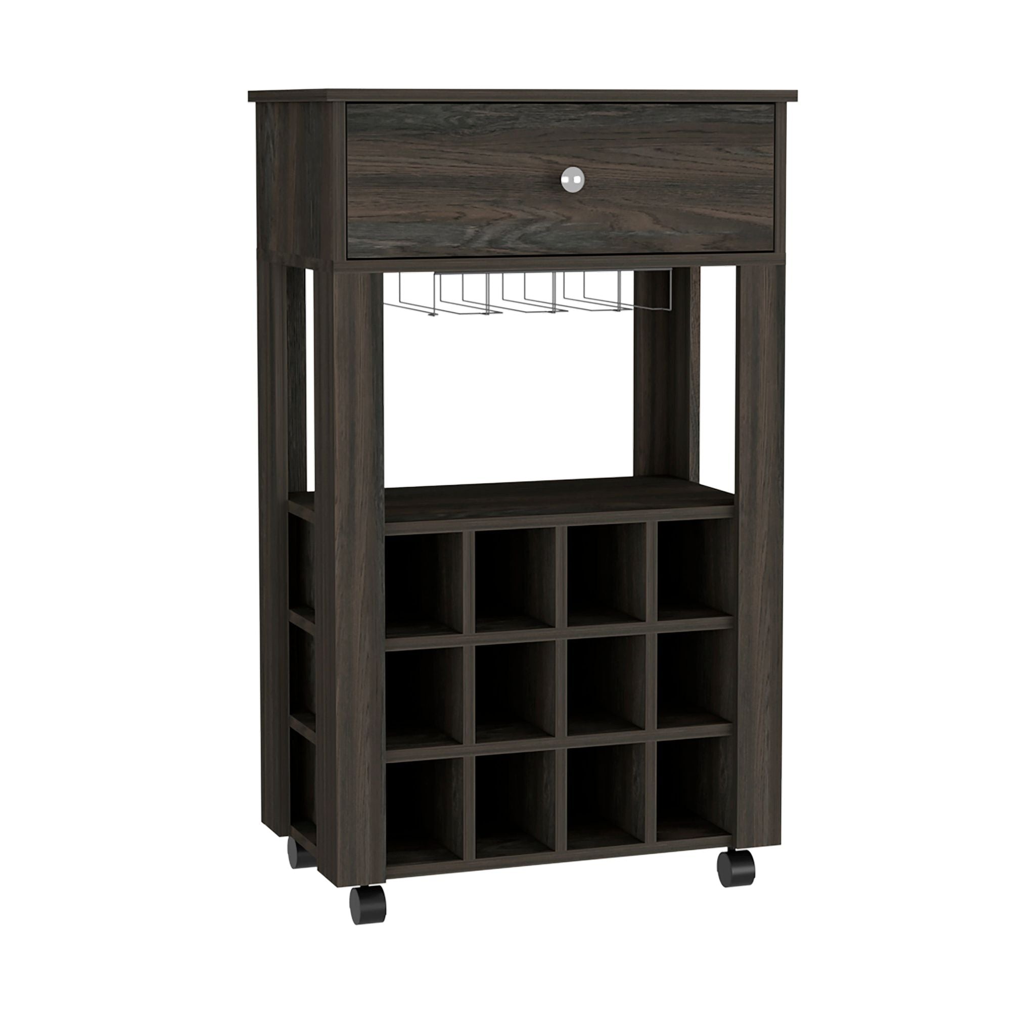 Margh Bar Cart, Twelve Built - in Wine Rack, Drawer - Comfortable Living Decor