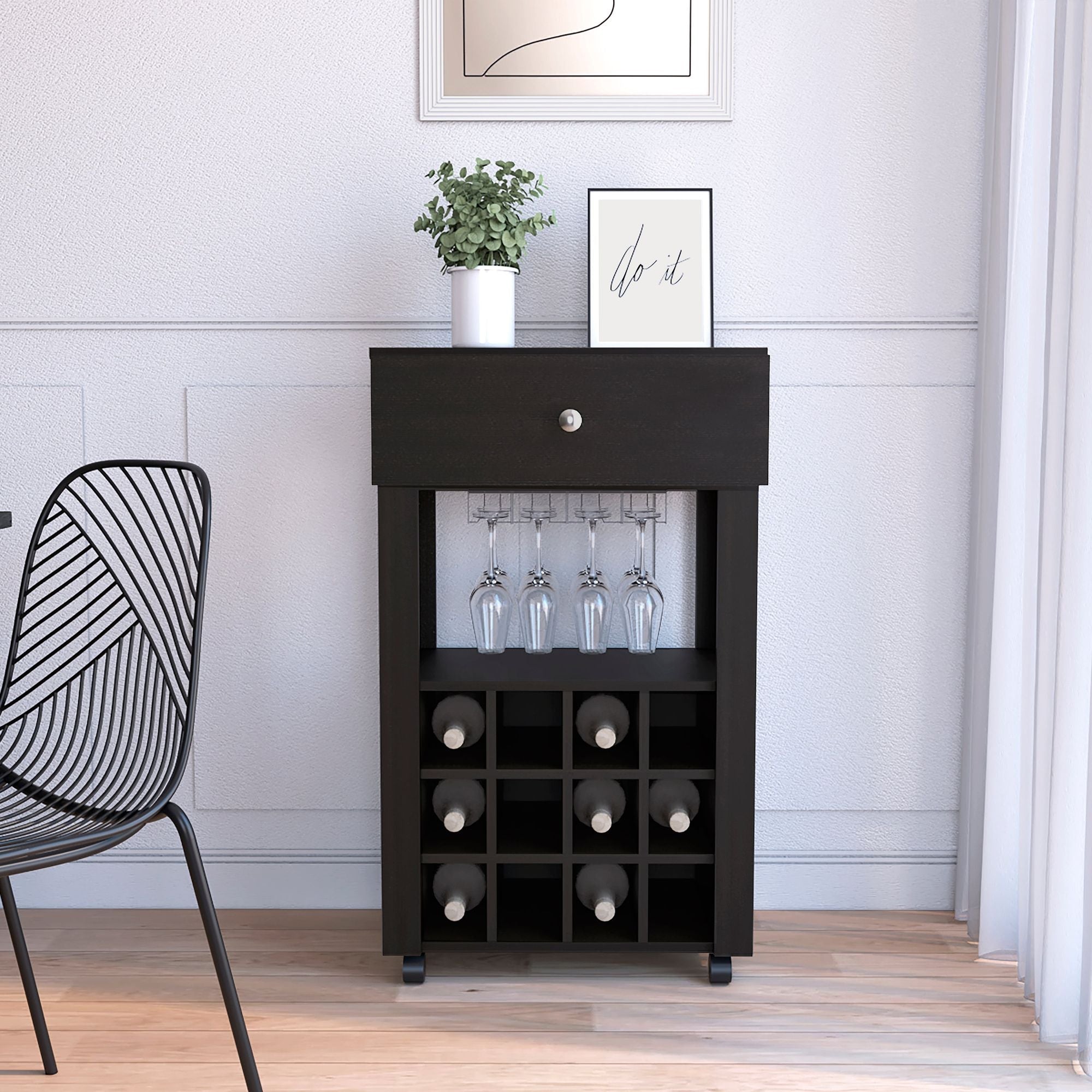 Margh Bar Cart, Twelve Built - in Wine Rack, Drawer - Comfortable Living Decor