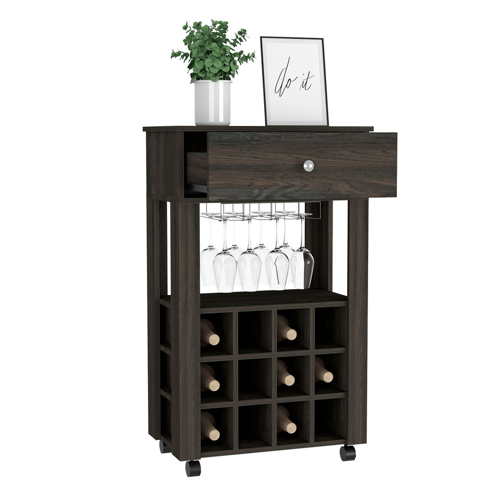 Margh Bar Cart, Twelve Built - in Wine Rack, Drawer - Comfortable Living Decor