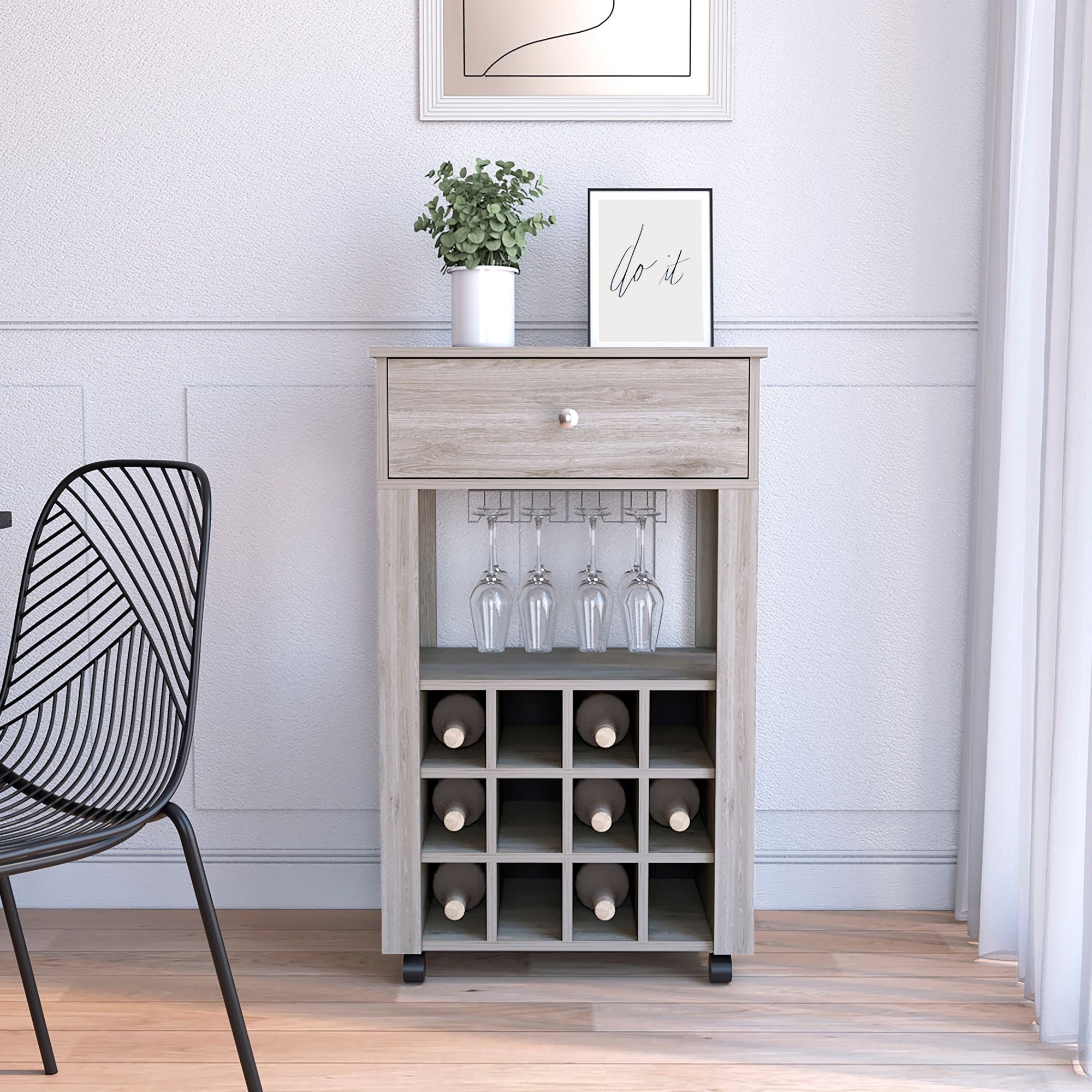 Margh Bar Cart, Twelve Built - in Wine Rack, Drawer - Comfortable Living Decor
