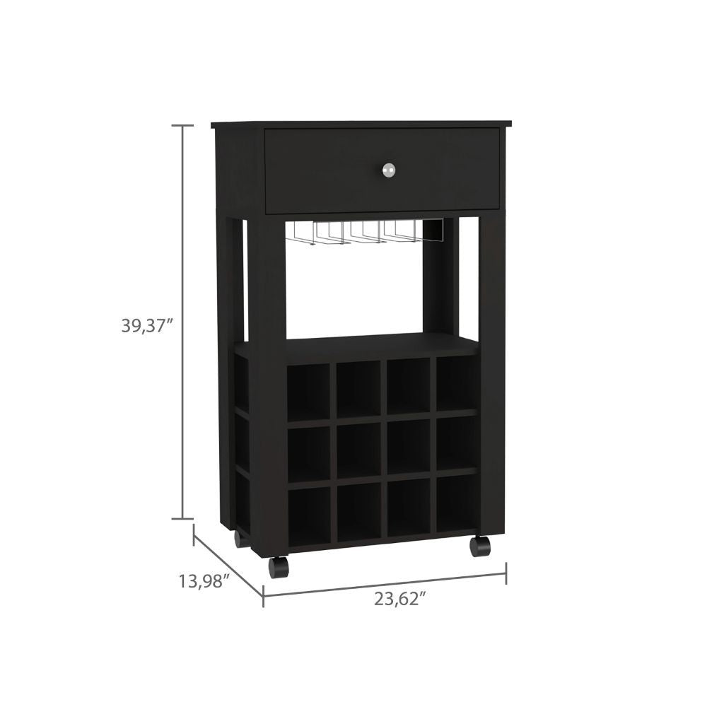 Margh Bar Cart, Twelve Built - in Wine Rack, Drawer - Comfortable Living Decor