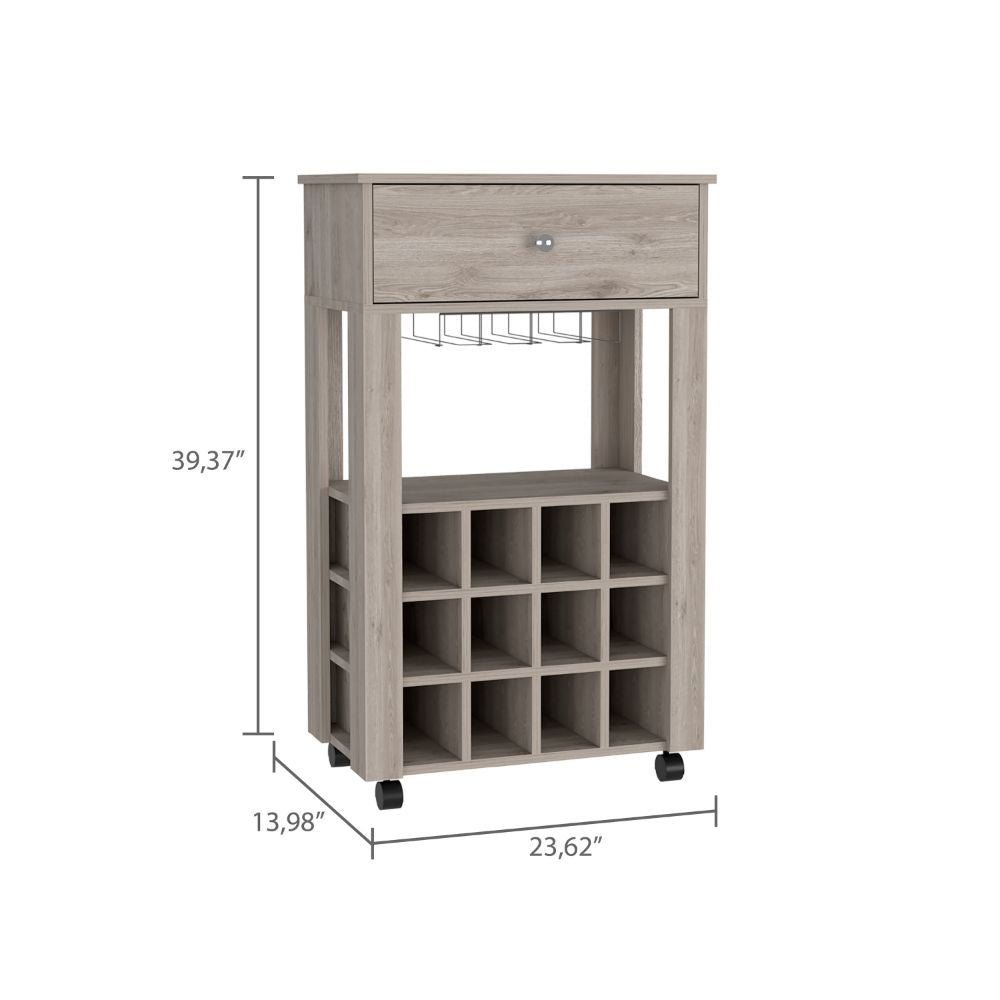 Margh Bar Cart, Twelve Built - in Wine Rack, Drawer - Comfortable Living Decor