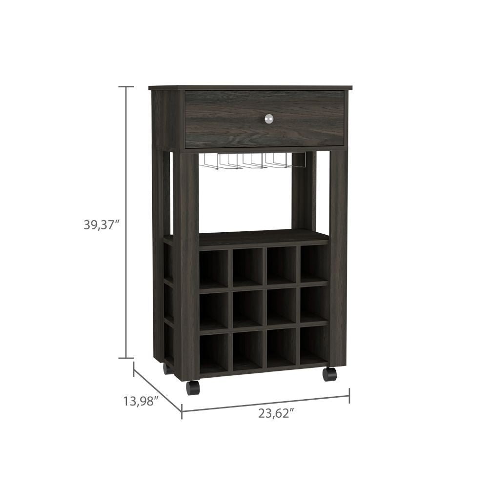 Margh Bar Cart, Twelve Built - in Wine Rack, Drawer - Comfortable Living Decor