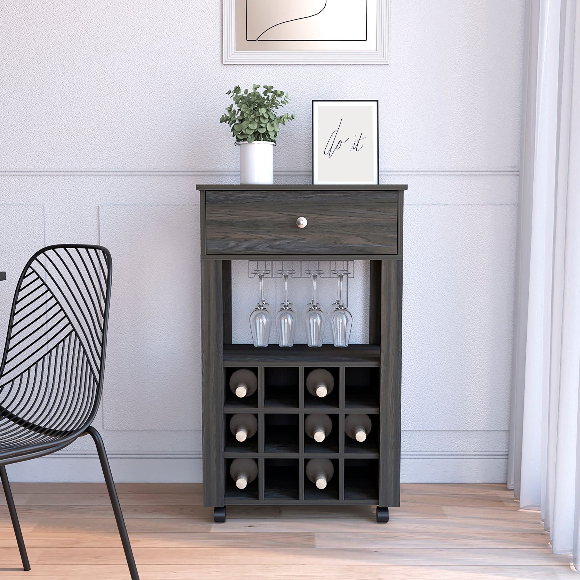 Margh Bar Cart, Twelve Built - in Wine Rack, Drawer - Comfortable Living Decor