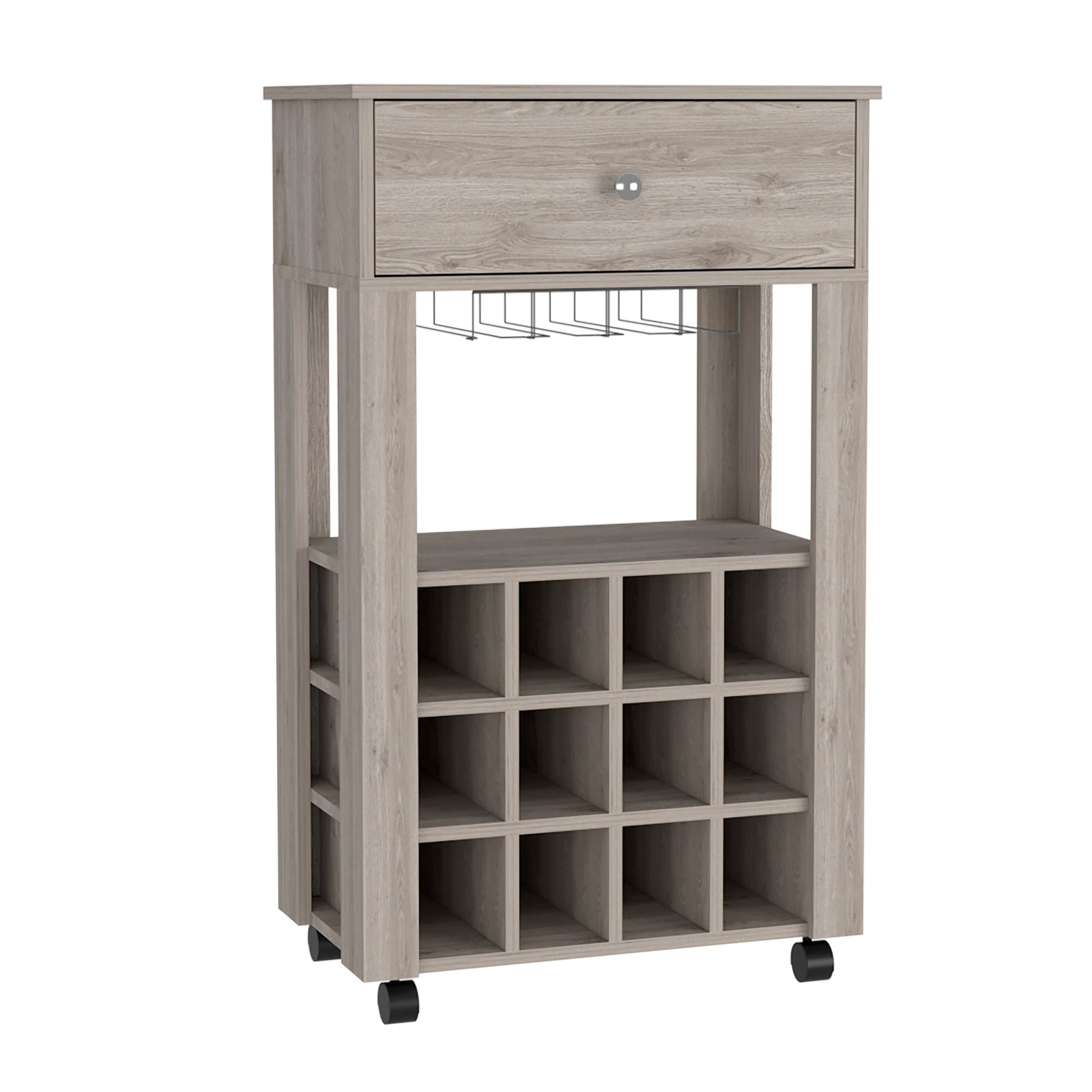 Margh Bar Cart, Twelve Built - in Wine Rack, Drawer - Comfortable Living Decor