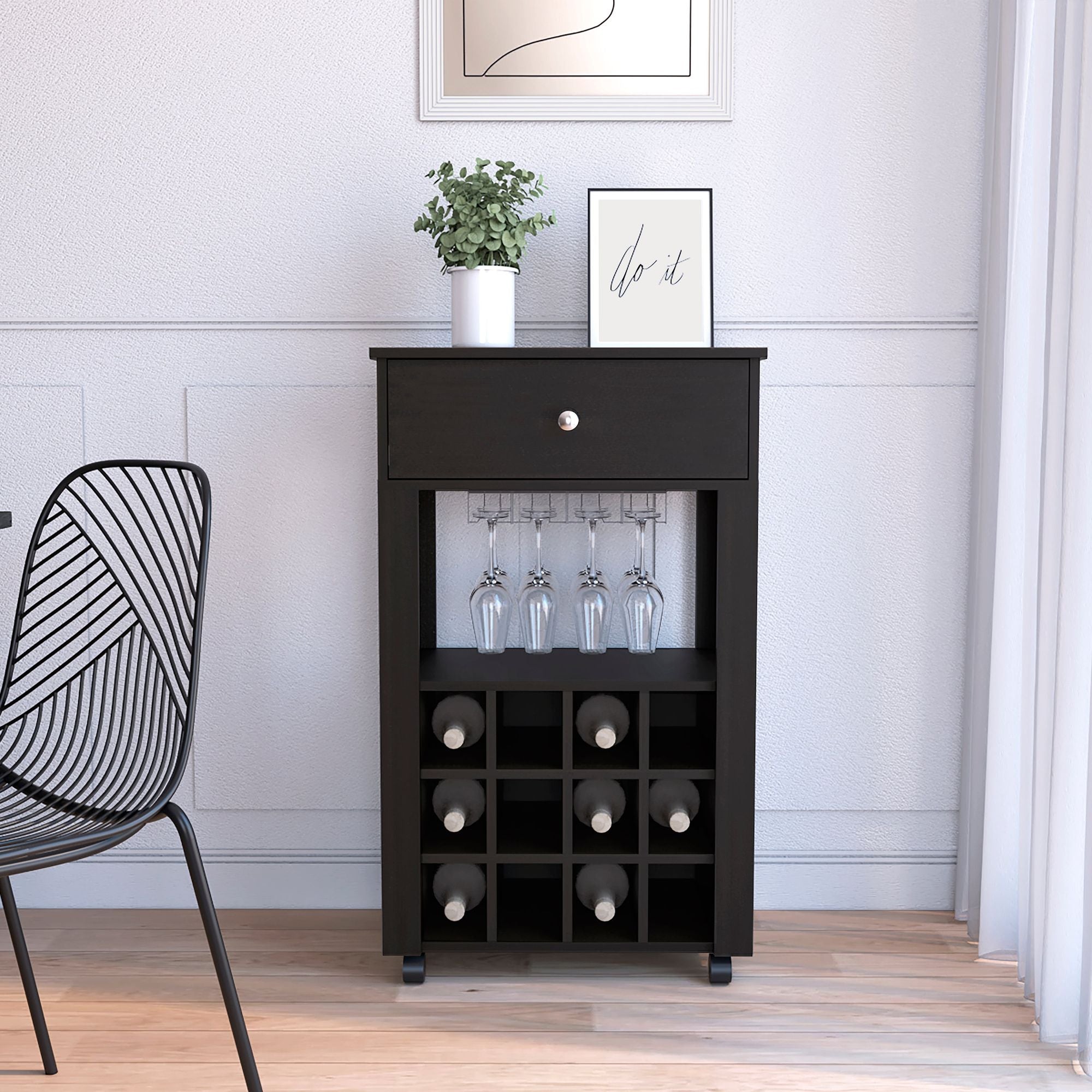 Margh Bar Cart, Twelve Built - in Wine Rack, Drawer - Comfortable Living Decor