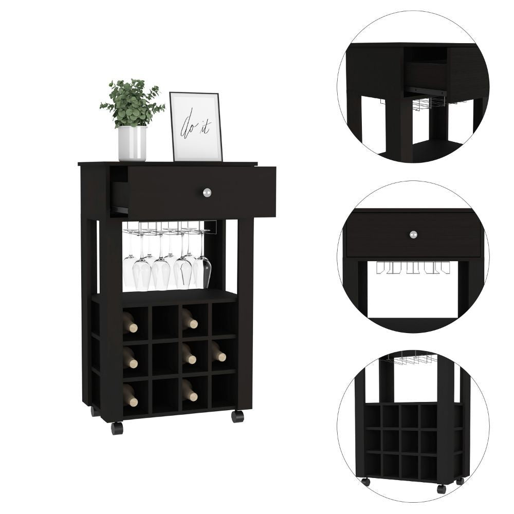 Margh Bar Cart, Twelve Built - in Wine Rack, Drawer - Comfortable Living Decor