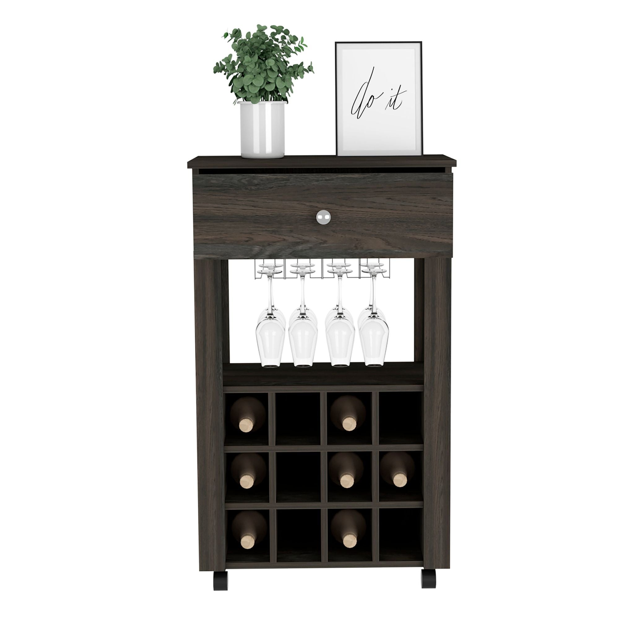 Margh Bar Cart, Twelve Built - in Wine Rack, Drawer - Comfortable Living Decor