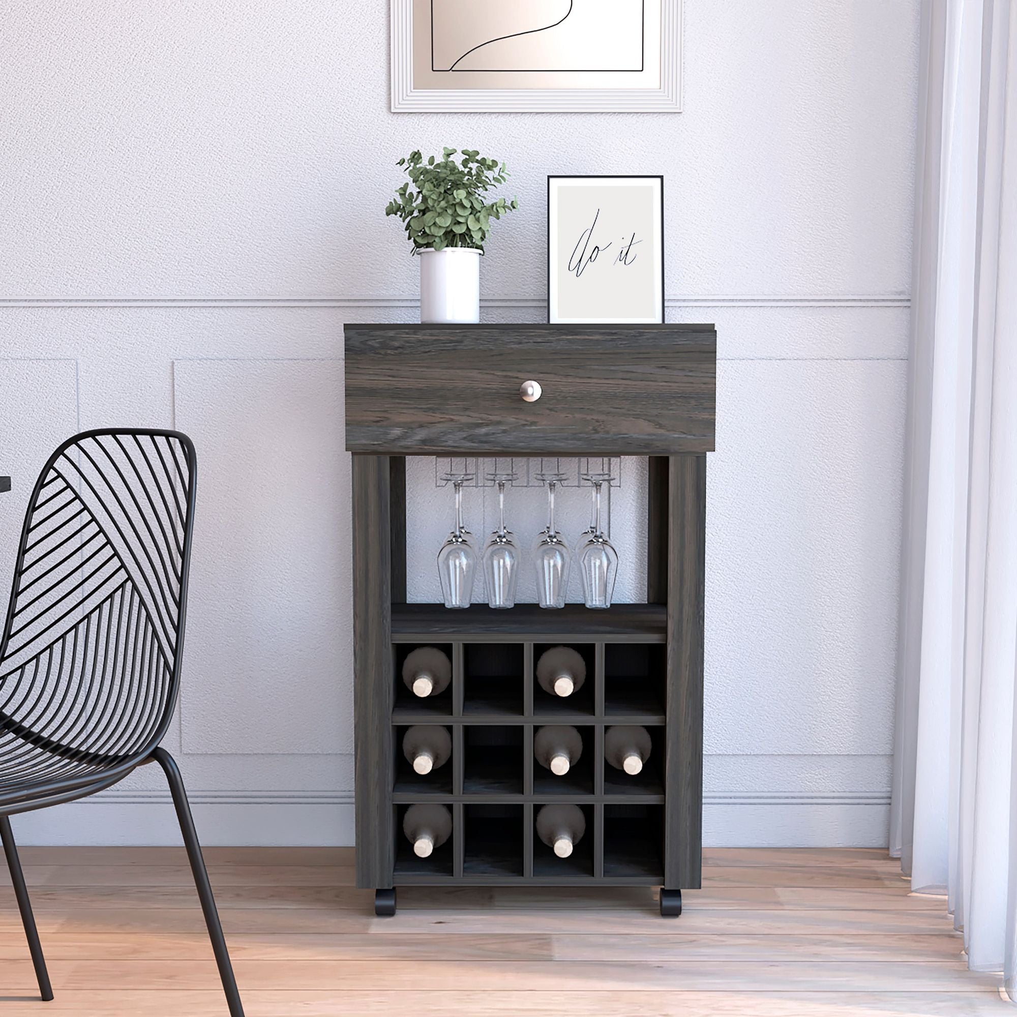 Margh Bar Cart, Twelve Built - in Wine Rack, Drawer - Comfortable Living Decor