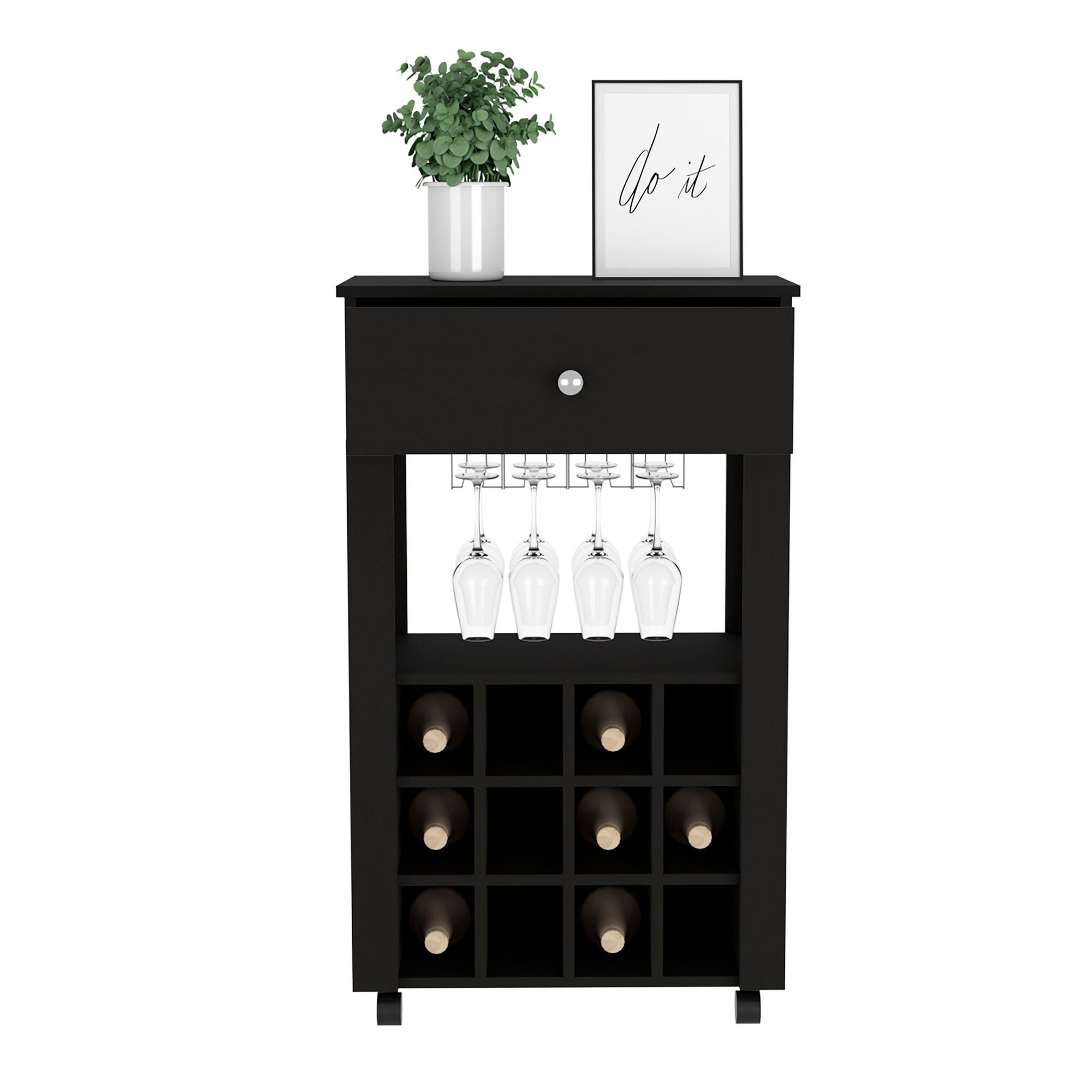 Margh Bar Cart, Twelve Built - in Wine Rack, Drawer - Comfortable Living Decor