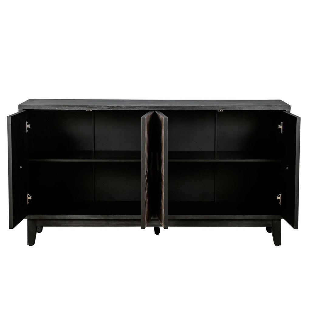 Mid Century Sideboard Buffet Cabinet with Solid Wood Legs 60" Kitchen Storage Cabinet Credenza with 4 Convex pattern diamond Doors and 2 Shelves Accent Console Table for Living Room Entrance Hall etc - Comfortable Living Decor