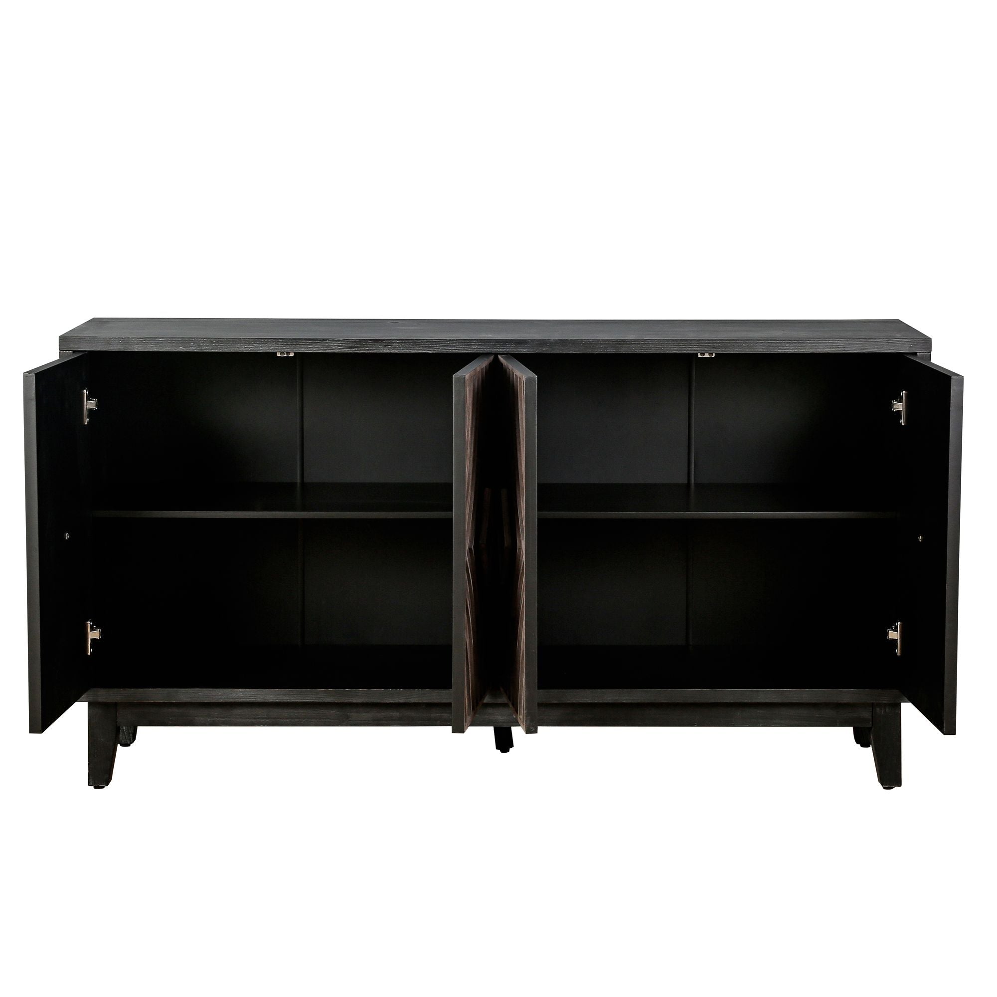 Mid Century Sideboard Buffet Cabinet with Solid Wood Legs 60" Kitchen Storage Cabinet Credenza with 4 Convex pattern diamond Doors and 2 Shelves Accent Console Table for Living Room Entrance Hall etc - Comfortable Living Decor