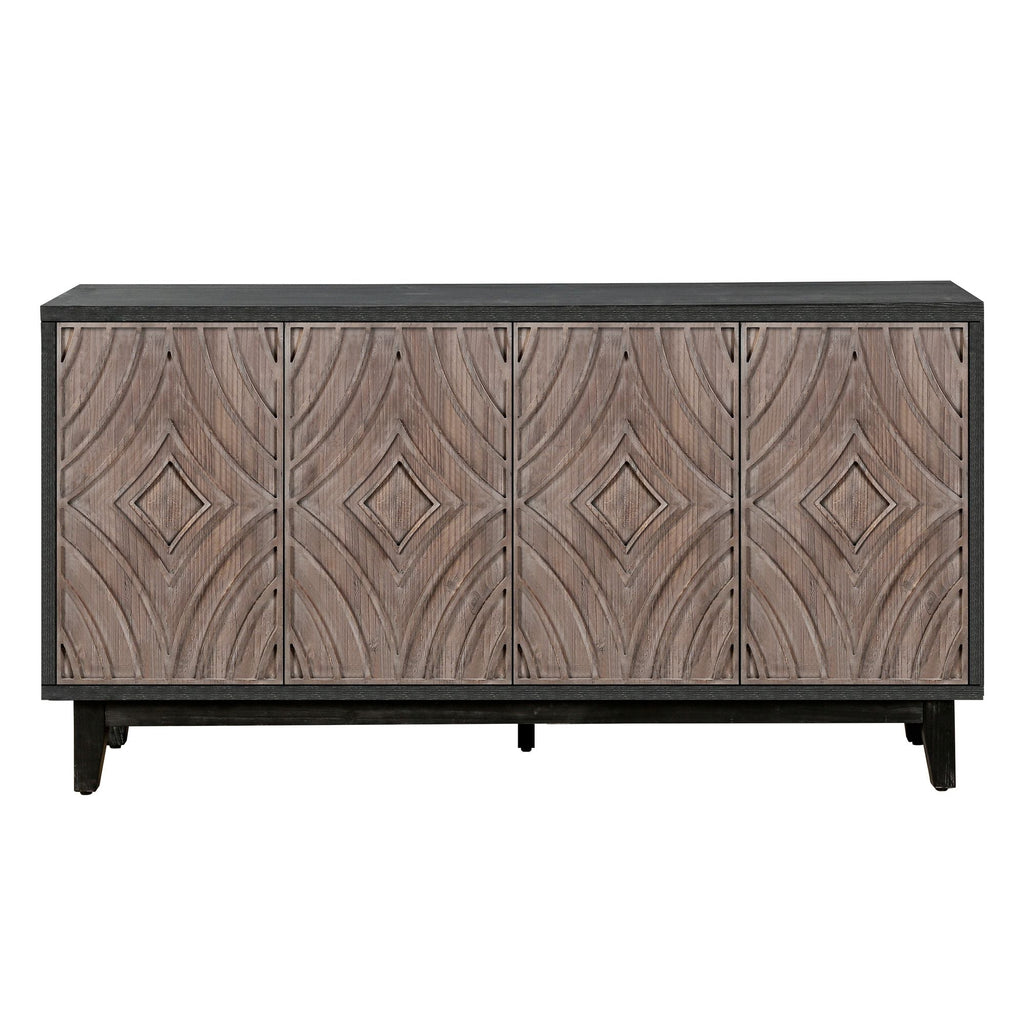 Mid Century Sideboard Buffet Cabinet with Solid Wood Legs 60" Kitchen Storage Cabinet Credenza with 4 Convex pattern diamond Doors and 2 Shelves Accent Console Table for Living Room Entrance Hall etc - Comfortable Living Decor