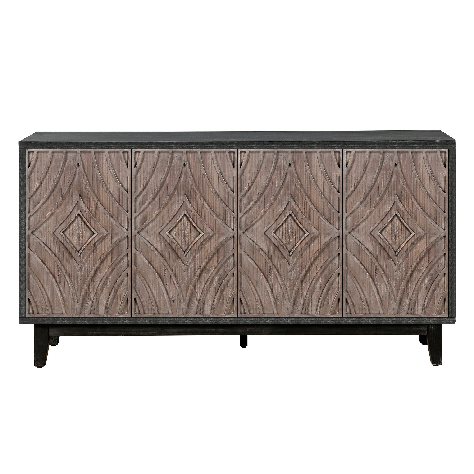 Mid Century Sideboard Buffet Cabinet with Solid Wood Legs 60" Kitchen Storage Cabinet Credenza with 4 Convex pattern diamond Doors and 2 Shelves Accent Console Table for Living Room Entrance Hall etc - Comfortable Living Decor