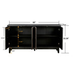Mid Century Sideboard Buffet Cabinet with Solid Wood Legs 60" Kitchen Storage Cabinet Credenza with 4 Convex pattern diamond Doors and 2 Shelves Accent Console Table for Living Room Entrance Hall etc - Comfortable Living Decor