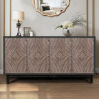 Mid Century Sideboard Buffet Cabinet with Solid Wood Legs 60" Kitchen Storage Cabinet Credenza with 4 Convex pattern diamond Doors and 2 Shelves Accent Console Table for Living Room Entrance Hall etc - Comfortable Living Decor