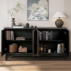 Mid Century Sideboard Buffet Cabinet with Solid Wood Legs 60" Kitchen Storage Cabinet Credenza with 4 Convex pattern diamond Doors and 2 Shelves Accent Console Table for Living Room Entrance Hall etc - Comfortable Living Decor