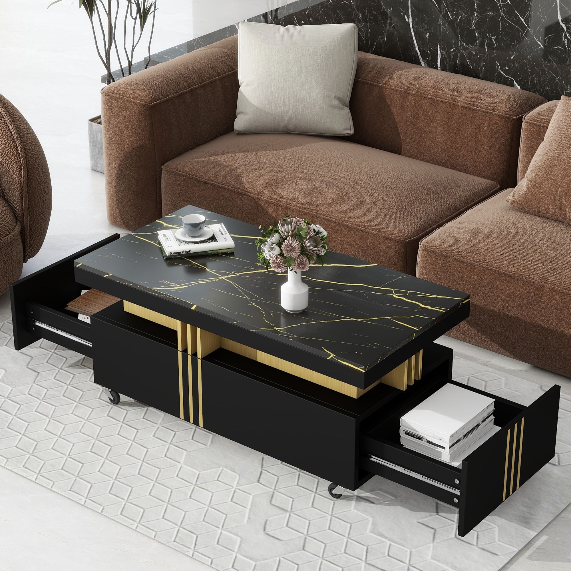 Modern Contemporary Cocktail Table with Faux Marble Top by Yeah Depot - Comfortable Living Decor