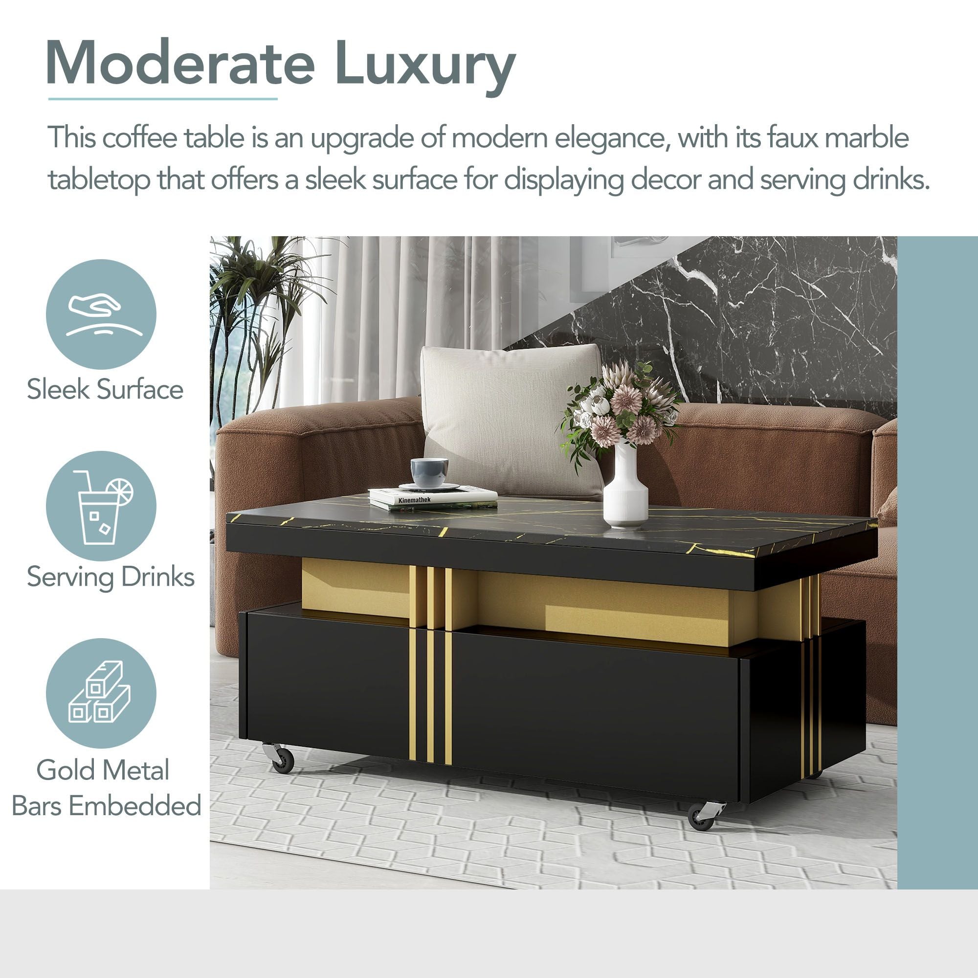 Modern Contemporary Cocktail Table with Faux Marble Top by Yeah Depot - Comfortable Living Decor