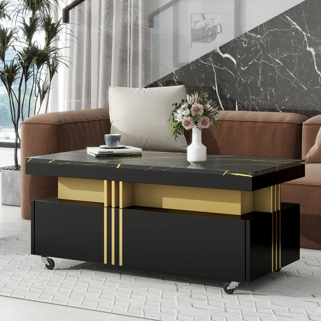 Modern Contemporary Cocktail Table with Faux Marble Top by Yeah Depot - Comfortable Living Decor