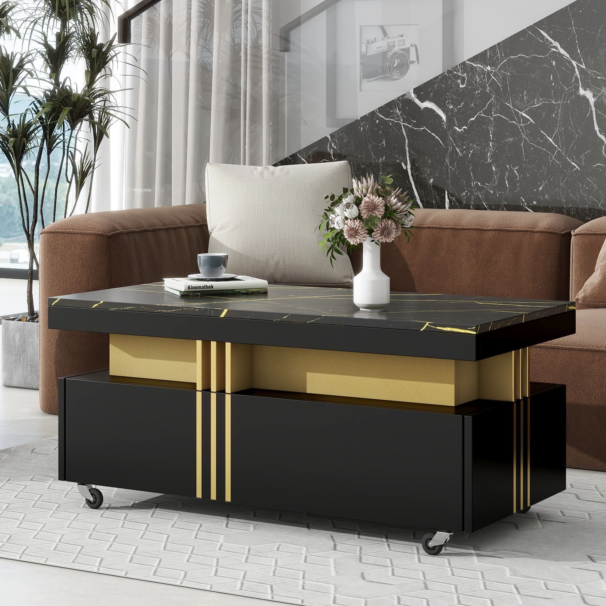 Modern Contemporary Cocktail Table with Faux Marble Top by Yeah Depot - Comfortable Living Decor